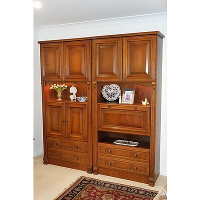 Pair of Dutch Solid Oak Classic Style Modular Cabinets