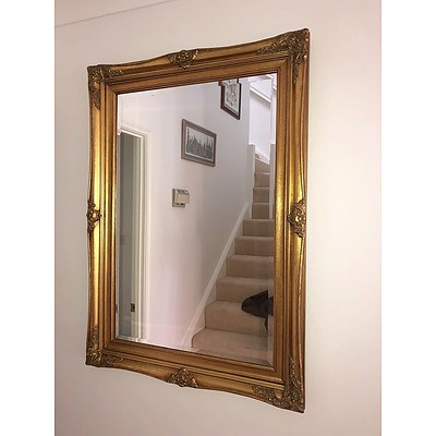 Antique Style Gilded Moulded Gesso Framed Mirror with Bevelled Edge
