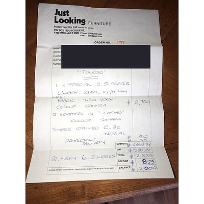 Toledo 2.5 Seater Sofa Dunlop Enduro Foam Cushion Sofa Upholstered in 'New York' Fabric ex Just Looking Furniture