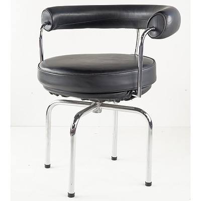 Australian Made Version of the LC7 Le Corbusier Swivel Armchair with Black Leather Upholstery, Designed 1928 This Chair Circa 1980