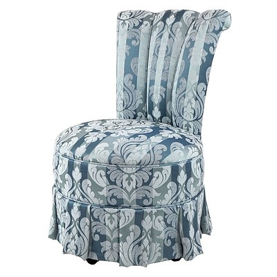 Vintage Blue Patterned Silk Upholstered Bedroom Chair