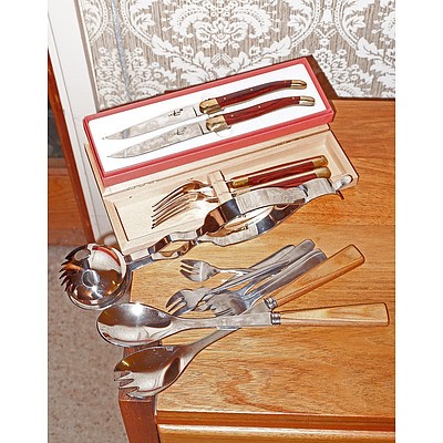 Group of Flatware and Serving Ware, Including Laguiole, France Inox, Menu