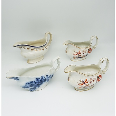 Four Victorian Gravy Boats Including Booths and Grindley & Co