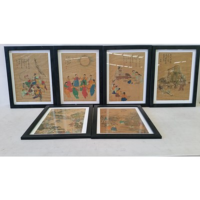 Framed Korean Watercolour Paintings - Lot of 6