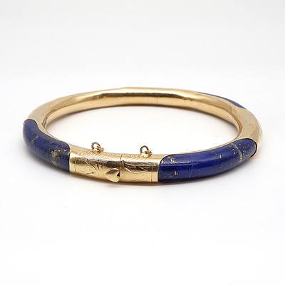Chinese 14ct Gold and Lapis Lazuli Bangle