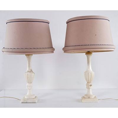 Pair of Classical Marble Base Lamps with Cream Shades