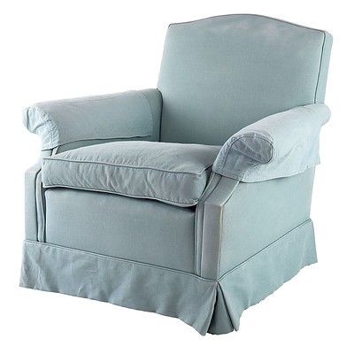 Armchair with Light Blue Fabric Upholstery