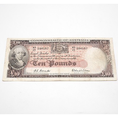 Commonwealth of Australia Ten Pound Coombs/ Wilson Banknote WA 23 584187