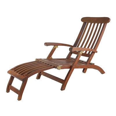Reproduction Folding Teak and Brass Steamer Chair