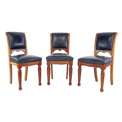 Three Tasmanian Blackwood and Leather Upholstered Dining Chairs Circa 1900