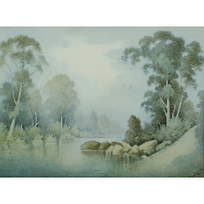 Australian School (3), George ANSDELL, 'Early Misty Morning, Kangaroo Valley'; Jan de LEENER, 'Eastern Palestine'; & Victor R WATT, 'Bush Property'