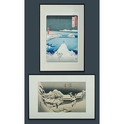 After UTAGAWA Hiroshige (1797-1858), 'Evening Snow, Kanbara' From the Series '53 Stations of The Tokaido' & 'Famous Views of the Sixty-odd Provinces, Iki Province'