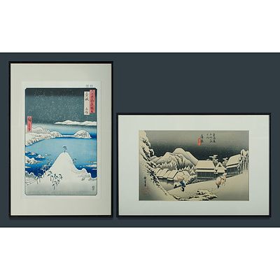 After UTAGAWA Hiroshige (1797-1858), 'Evening Snow, Kanbara' From the Series '53 Stations of The Tokaido' & 'Famous Views of the Sixty-odd Provinces, Iki Province'