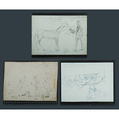 HART Pro (1928-2006) Two Works 'Happy Birthday Horse', & 'The Planes are a Bit Small'; and Artist Unknown 'Rhiannon - Why Can't You Just Play Darts Like Everybody Else ', 1981