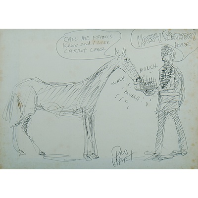 HART Pro (1928-2006) Two Works 'Happy Birthday Horse', & 'The Planes are a Bit Small'; and Artist Unknown 'Rhiannon - Why Can't You Just Play Darts Like Everybody Else ', 1981