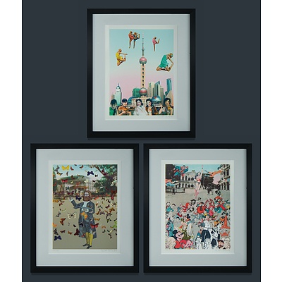 BLAKE Peter (British Born 1932) The Far East Suite, 2013 'Dancing Over Shanghai', 'The Convention of Comic Book Characters Comes to Hong Kong' & 'The Butterfly Man at Raffles Hotel' (3)