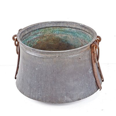 Large Middle Eastern Hand Beaten Copper Cauldron