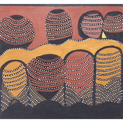 Jack Britten (c1921-2002), Joalingi (Hann Springs) 1999, Natural Ochres on Canvas