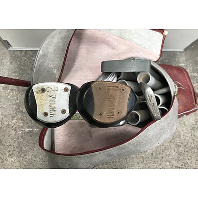 Lot Of Eight Golf Clubs With Bag And Trolley Cart