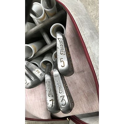 Lot Of Eight Golf Clubs With Bag And Trolley Cart