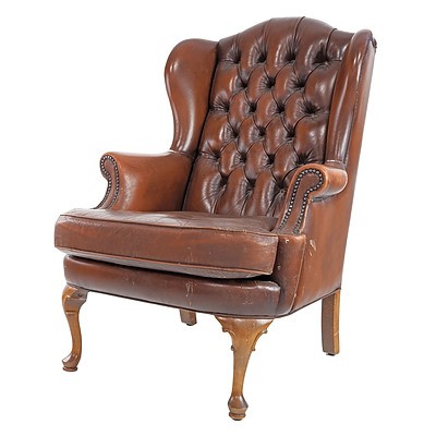 Moran Deep Buttoned Tan Leather Wingback Armchair
