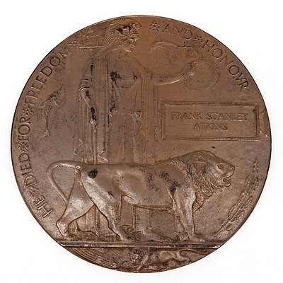 A World War One Memorial Death Plaque, Including Original Letter and Packaging