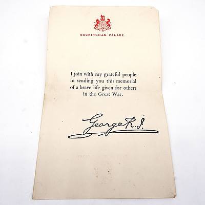 A World War One Memorial Death Plaque, Including Original Letter and Packaging