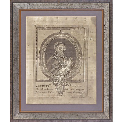 19th Century Jacquard Loomed Silk Embroidery After an Earlier Engraving of Pope Clemens XIV