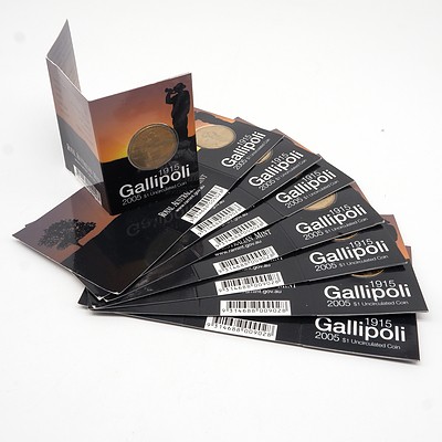 Eight $1 2005 Gallipoli 1915 Uncircualted Coins