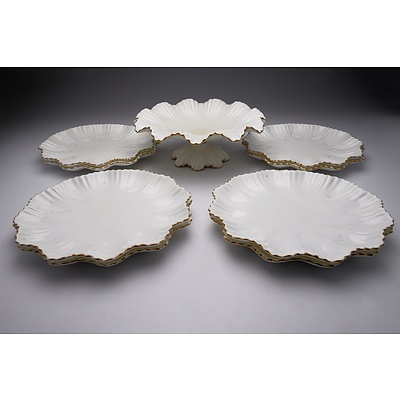 Vintage Coalport Tazza and Eight Matching Plates with Ruffled Edge