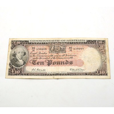 Commonwealth of Australia Coombs/Wilson Ten Pound Note WA38 139899