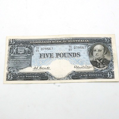 Commonwealth of Australia Coombs/Wilson Five Pound Note TC65 079567