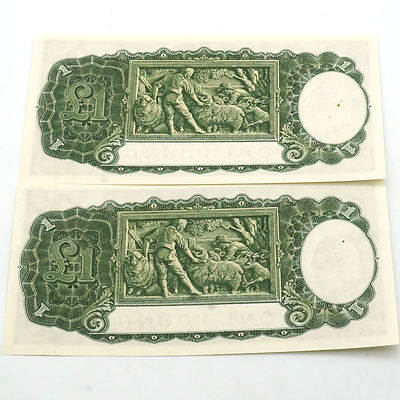  Two Consecutively Numbered Commonwealth of Australia Armitage/ McFarlane One Pound Notes, JO 605721- JO 605722
