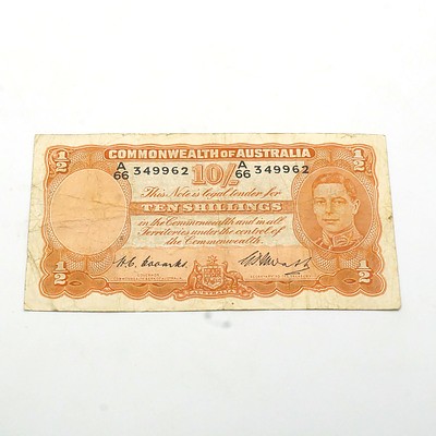 Commonwealth of Australia Coombs/Watts Ten Shilling Banknote, A66 349962