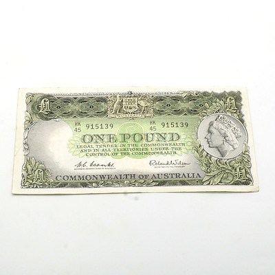 Commonwealth of Australia Coombs/Wilson One Pound Note HK45 915139