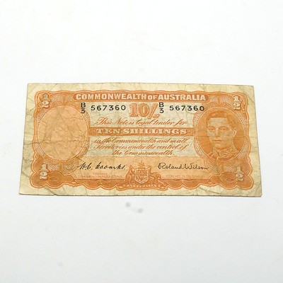Commonwealth of Australia Coombs/Wilson Ten Shilling Banknote, B3 567360