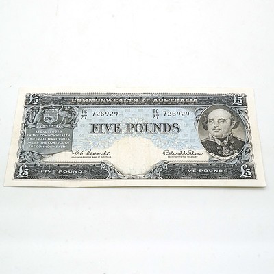 Commonwealth of Australia Coombs/Wilson Five Pound Note TC27726929