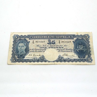 Commonwealth of Australia Coombs /Watts Five Pound Note S6351027