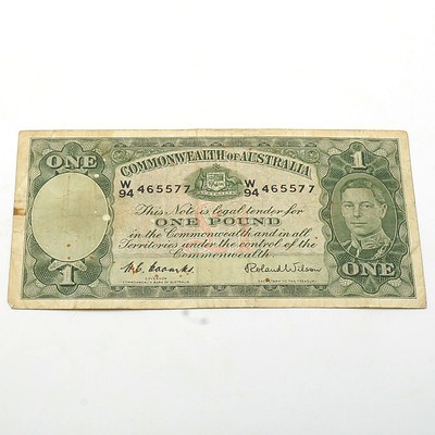 Commonwealth of Australia Coombs/Wilson One Pound Banknote, W94 465577