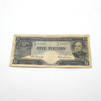 Commonwealth of Australia Coombs / Wilson Five Pound Note, TA10 677927