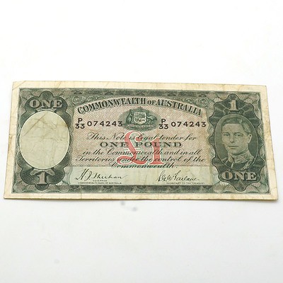 Commonwealth of Australia Sheehan/McFarlane One Pound Banknote, P33 074243