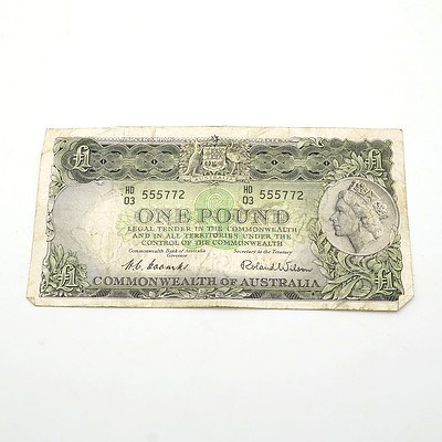 Commonwealth of Australia Coombs / Wilson One Pound Note, HD03 555772