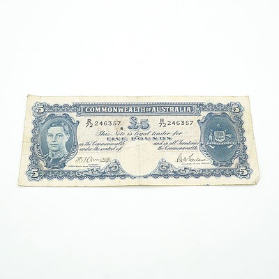 Commonwealth of Australia Armitage / McFarlane Five Pound Note, R72 246357