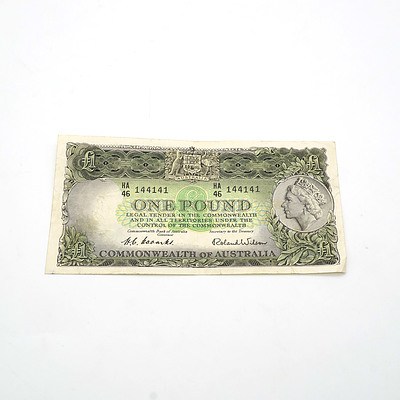 Commonwealth of Australia Coombs / Wilson One Pound Note, HA46 144141