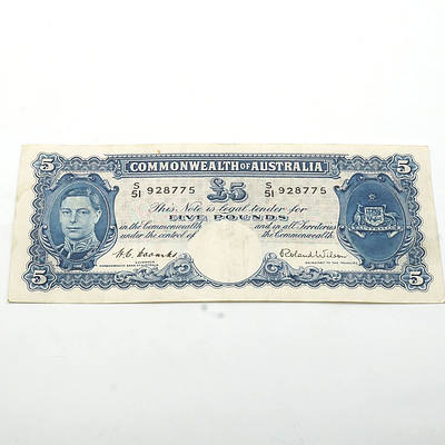 Commonwealth of Australia Coombs/Wilson Five Pound Note, S51 928775