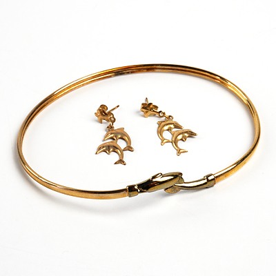 Elizabeth Duke 9ct Gold Dolphin Earrings and Bracelet