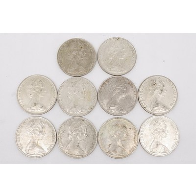 Ten Australian 1966 Silver Fifty Cent Coins