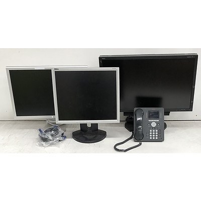 Bulk Lot of Assorted Monitors, Office Phones & VGA Cables