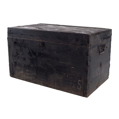 Rustic Black Stained Pine Chest with Metal Mounts