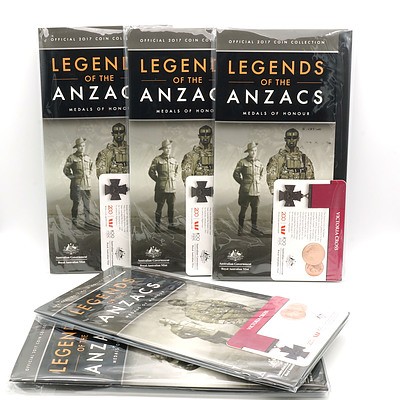 Five 2017 25c Victoria Cross Legend of ANZAC Carded Coin & Folder